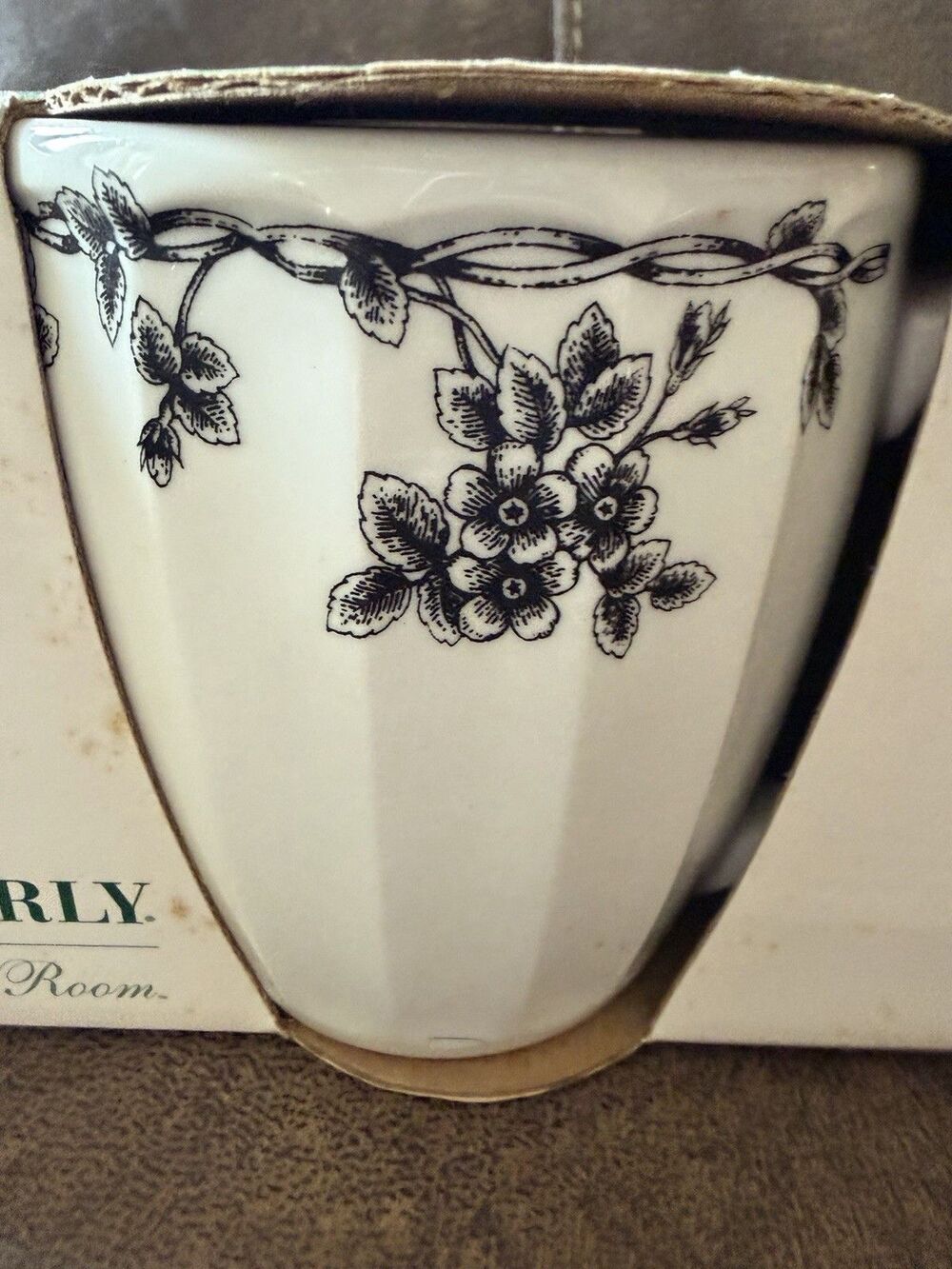3 Waverly Garden Room Coffee Tea Mug Black Floral Vine 4" Farmhouse Shabby Chic